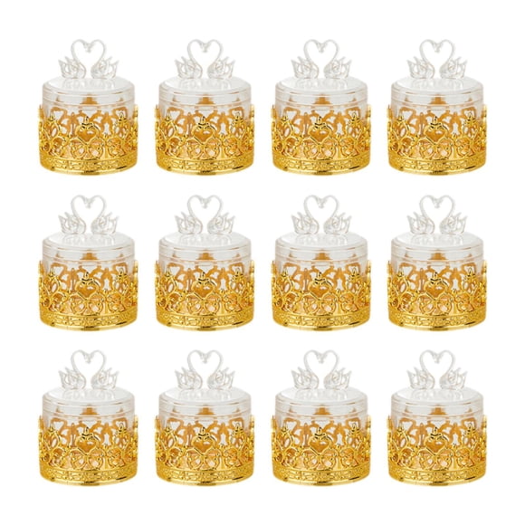 Rongfmy 12 Pcs Boîtes de Rangement pour Bonbons Support pour Centre de Table Saint-Valentin Anniversaire Or et Cygne