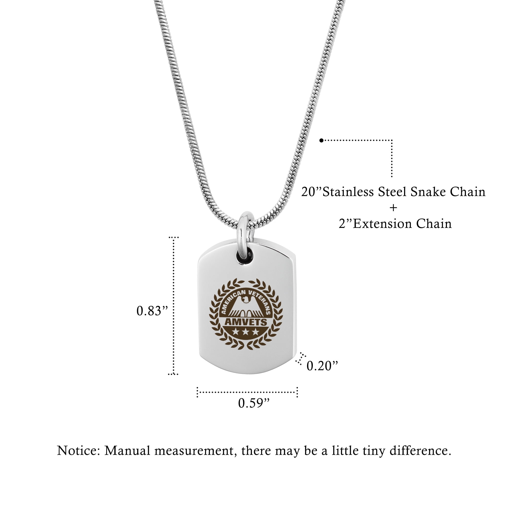 Anavia American Veterans Dog Tag Cremation Necklace, Pet Memorial Necklace, Urn Necklace for Ashes, Cremation Pendant, Pet Cremation Jewelry, Memorial Jewelry for Pets, With Funnel Kit