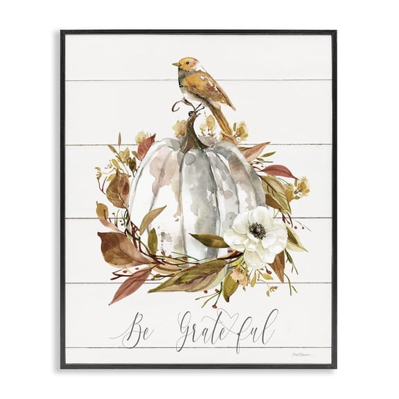 Stupell Industries Shabby Chic Be Grateful Fall Pumpkin Black Framed Giclee Art, 16 x 20, by Carol Robinson