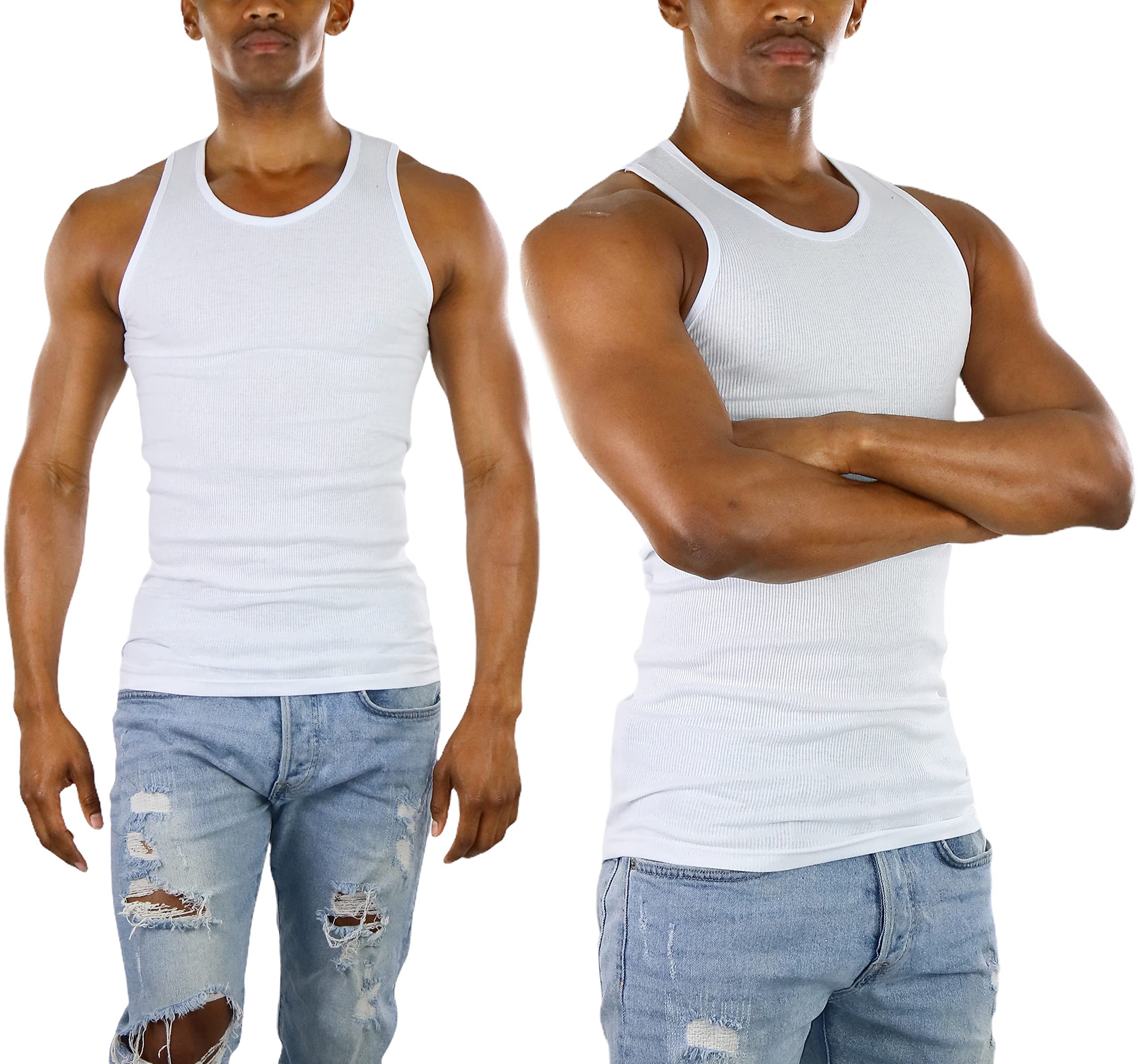 ToBeInStyle Men's A-Shirt Tank Top Muscle Shirt - White - Medium ...