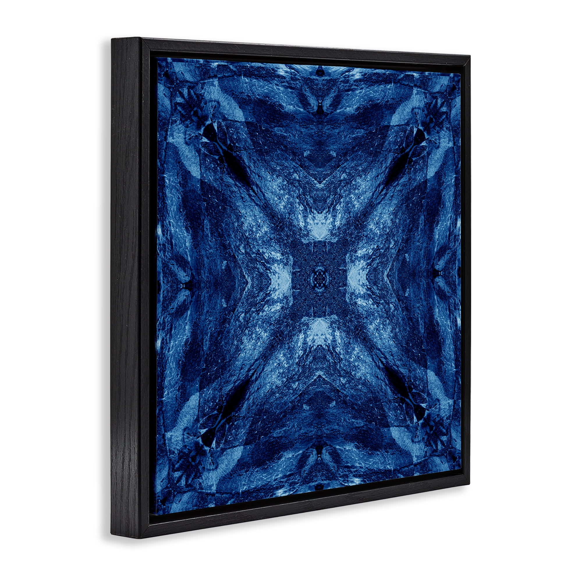 Stupell Industries Mirrored Blue Pattern Abstract Painting Black Floater Framed Canvas Art Print Wall Art, 18 x 18