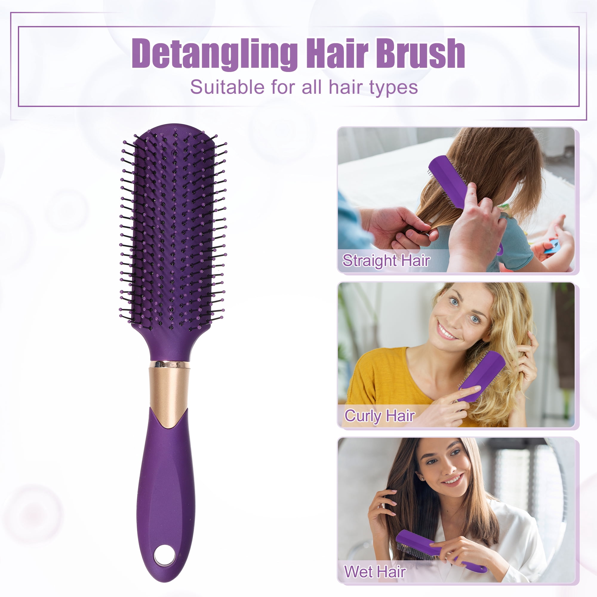 Unique Bargains Hair Brush Detangling Brush for Women Men for Curly Straight Hair Purple