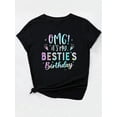 thumbnail image 3 of T-Shirt Décontracté pour Femmes, Col Rond Noir avec Lettrage Coloré et Imprimé Feu d'Artifice, Tissu en Polyester 100 %, Extensible Moyen, 180gsm - Parfait pour la Fête des Mères Printemps/été/automne, 3 of 7