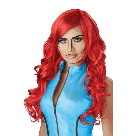 Red Pop Art Superhero Adult Wig