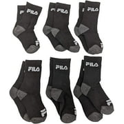 Fila Kids Boys 6-Pack Half Cushion Crew Socks Contrast Heel - Black, Boys Small Shoe size 7-10