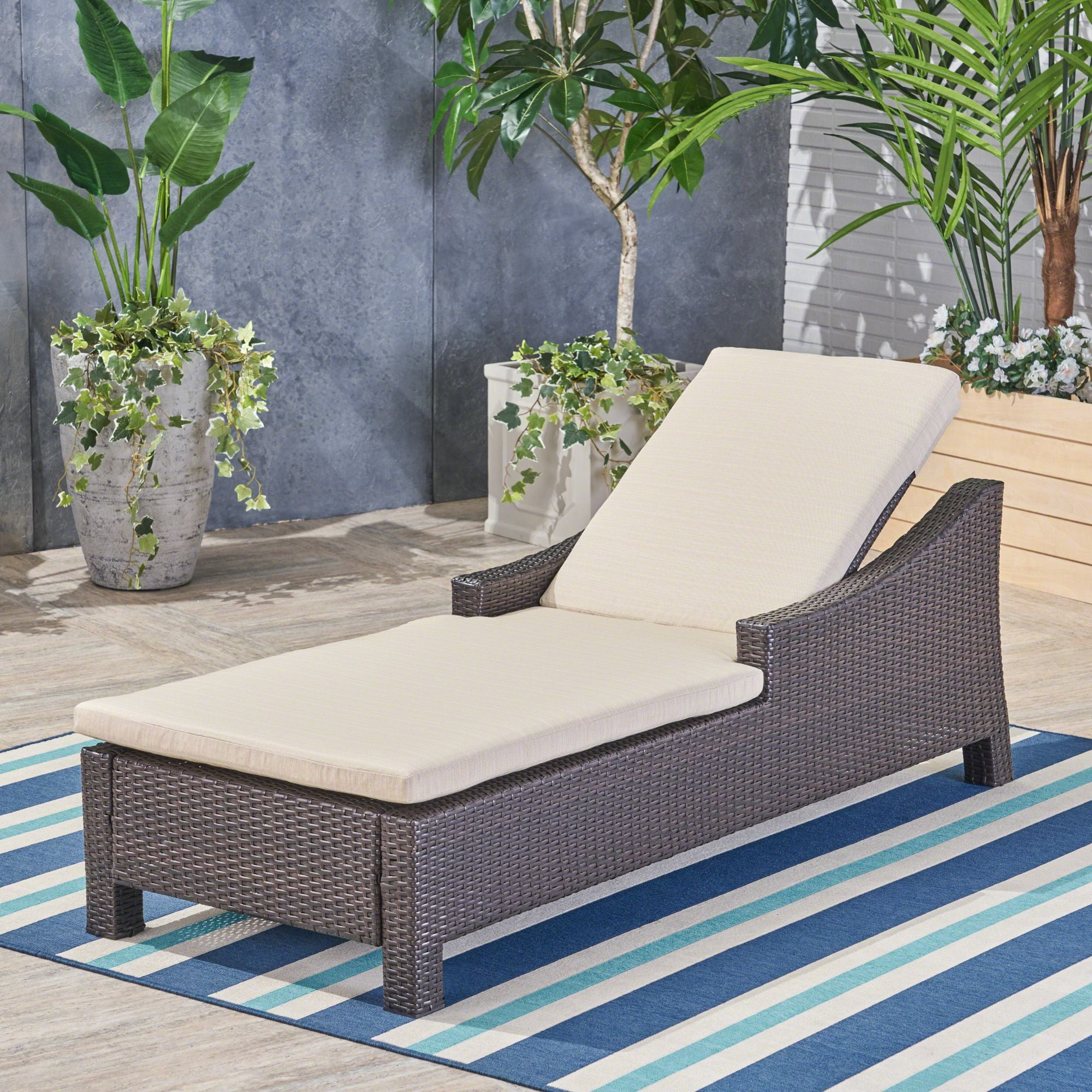 75" Beige and Brown Contemporary Outdoor Chaise Lounge - Walmart.com