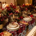 thumbnail image 3 of Black Red Plaid Christmas Cotton Linen Table Runner for Dining Kitchen, Gnomes Xmas Tree Snowflake Gifts Birds Wedding Outdoor Party Tablerunners Decoration, Dresser Scarf Tablecloth Runners 13"x60", 3 of 9