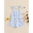 thumbnail image 3 of SUNSIOM Little Girls Summer Cami Jumpsuit Sleeveless Button Up Ruffle Trim Plaid Overalls with Belt, 3 of 6