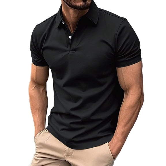 Bibifish Mens Polo Shirts Solid Plain Lapel Collar Button Placket Shirts Mens Spring Summer All Occasion Casual Tops