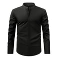 thumbnail image 2 of LIIPEE Solid Color Dress Shirt For Men Long Sleeve Band Collar Button Up Shirts Male Comfortable Formal Business Tops,L, 2 of 7
