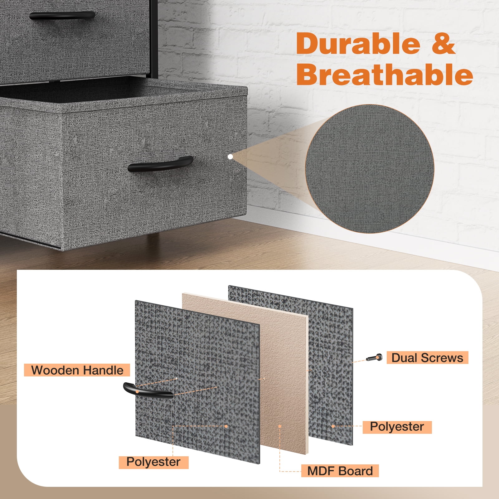 Aukfa 8 Drawer Dresser,Tall Fabric Dresser & Chest of Drawers for Bedroom,Metal Frame,Gray