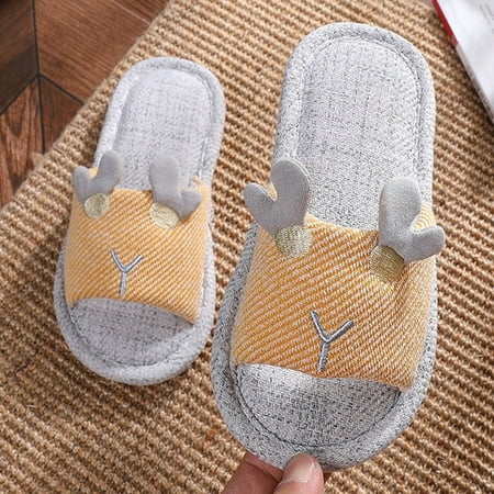 

Huilaibazo Girls Sandals Children Slippers Children Linen Slippers Indoor Home Cotton And Linen Soft Sole Slippers