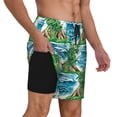 thumbnail image 3 of Picia Hawaii Palms pattern Mens Swim Trunks with Compression Liner Stretch Beach Shorts Quick Dry with Zipper Pockets No-Chafing Board Shorts-Small, 3 of 9
