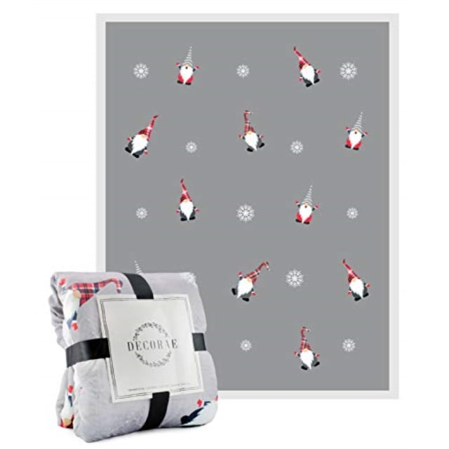 decorae gnome sherpa blanket throw, christmas holiday plush wrap 65 x