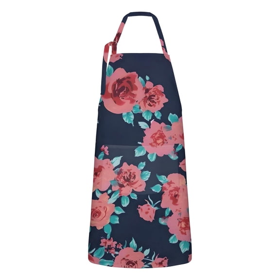 Pioneer Flower Floral Print Pattern Apron-Garden Aprons for Women with Pockets-Cotton Linen Waterproof Kitchen Cooking Gardening Aprons Adjustable for Kitchen,Cooking,BBQ and Salon 33x27 Inch