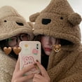 thumbnail image 7 of Bear Fleece Hooded Blanket Winter Warm Blanket for Office Bedroom Living Room Wearable Soft Cute Blanket Shawl (brown,120cm 47inch), 7 of 7