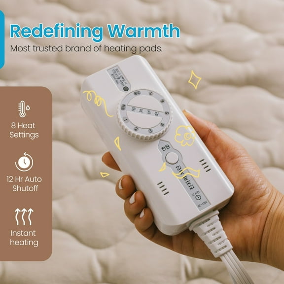Heated Mattress Pad with EMF Free Beige Twin Size Premium Fabric Korea