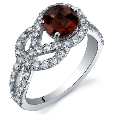 Peora 1.00 Ct Garnet Engagement Ring in Rhodium-Plated Sterling Silver
