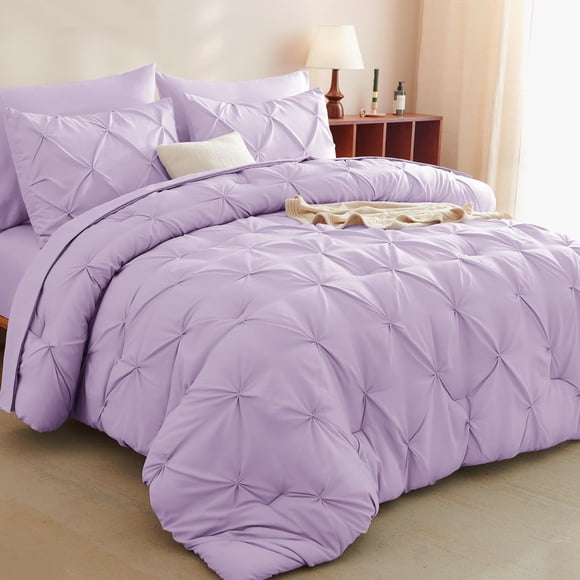 Juego de edredón CozyLux para cama tamaño queen, 7 piezas, color morado claro, en una bolsa
