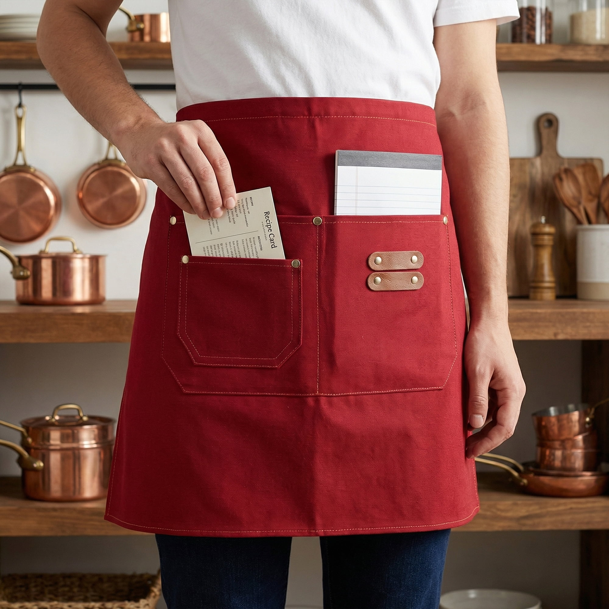 Unique Bargains Water-resistant Kitchen Apron with Pockets for Home and Kitchen Burgundy