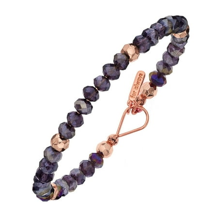 Amethyst Rose Gold Bracelet - X & O Faceted 14KT Rose Gold Plated and Dark Amethyst Bead Bracelet