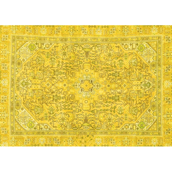 Ahgly Company Machine Washable Indoor Rectangle Abstract Yellow Modern Area Rugs, 8' x 12'