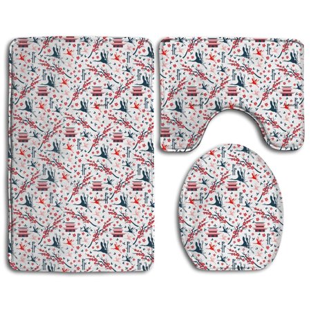 Erehome Plum Blossom Floral 3 Piece Bathroom Rugs Set Bath Rug Contour Mat And Toilet Lid Cover Walmart Canada