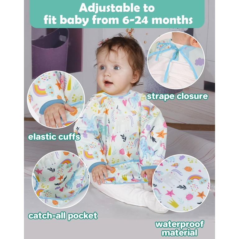 Lictin Baby Long Sleeve Bibs, 5-Pack Waterproof photo 4