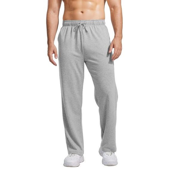 WTOBBY Men's Drawstring Pocket Solid Color Casual Pants for Home and Outdoor Use Comfortable Soft Lounge Sweatpants Elastic Waist Men's Trousers,Light Gray L