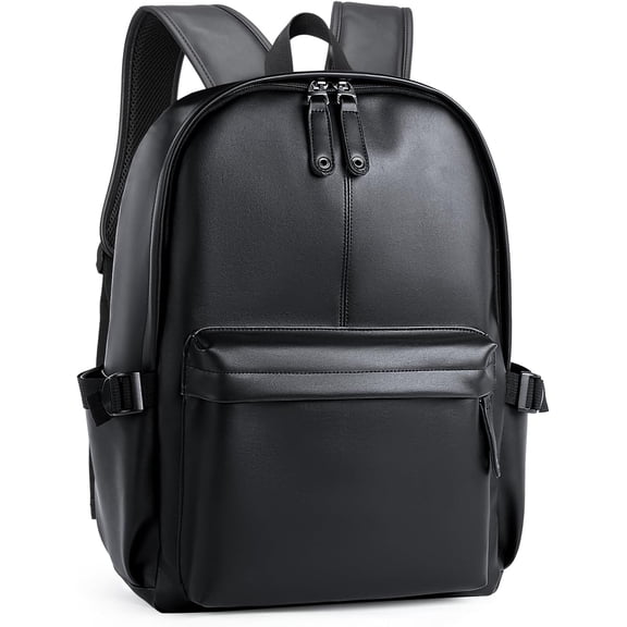 MOYYI Waterproof Faux Leather Laptop Backpack for Men, Fits 15.6-Inch Laptop, Black