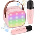 thumbnail image 1 of Máquina de karaoke inalámbrica para niños con 2 micrófonos, micrófono de karaoke infantil, mini micrófono rosa para niños y adultos, regalo de cumpleaños para niñas de 4 a 12 años, juguete para niñas, 1 of 5