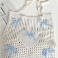 thumbnail image 7 of Topboutique Crochet Beach Tote Bag Bows Crochet Shoulder Handbag Mesh Knitted Handbag Boho Tote Knit Bags Knitted Hollow Bags Woven Travel Bag for Women,1 Pc, Blue, 7 of 7