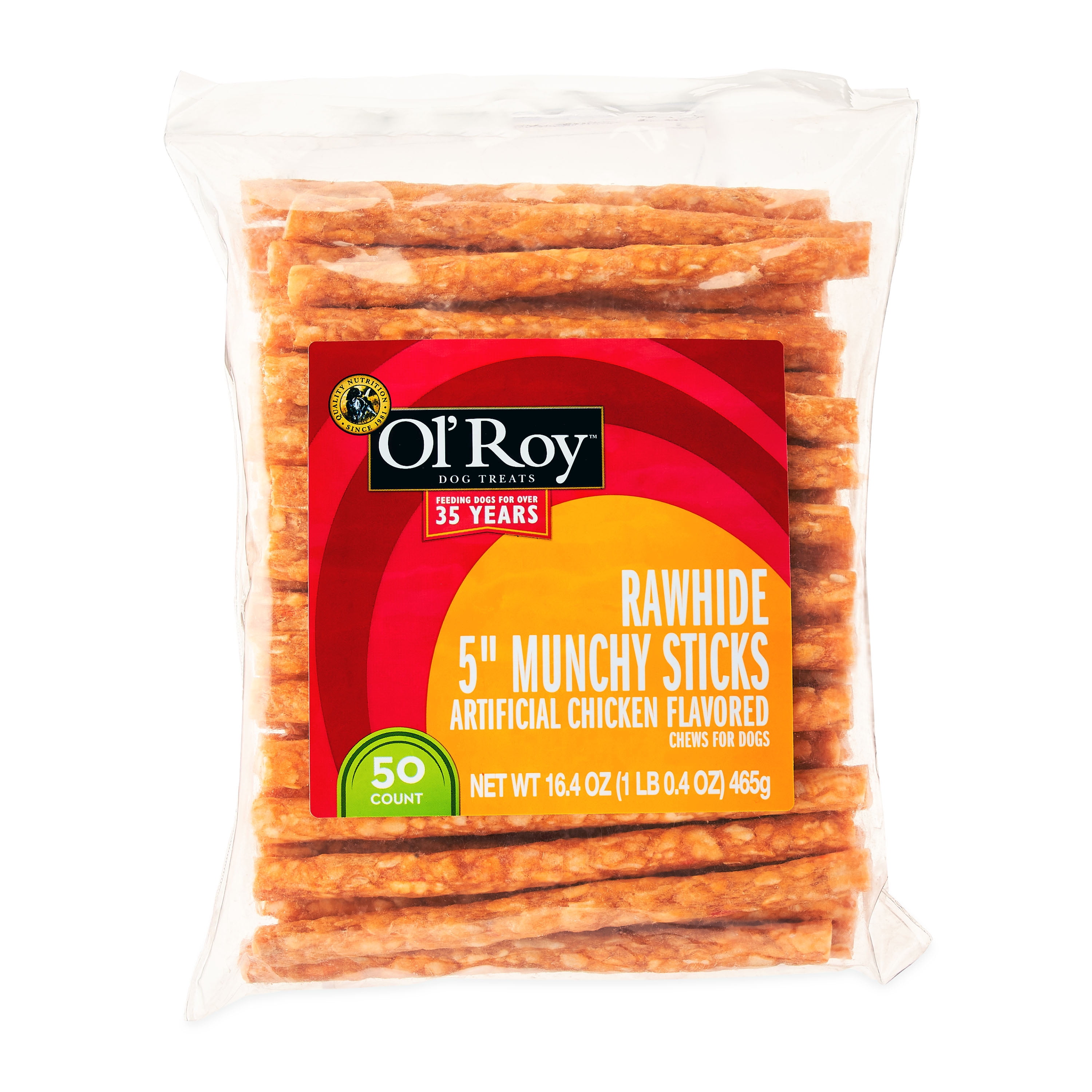 Ol' Roy 5" Rawhide Artificial Chicken Flavored Munchy Sticks, 16.4 oz, 50 Count