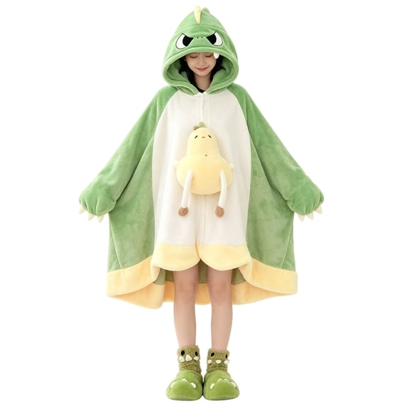Oversized Dinosaur Blanket Hoodie Women Cozy Plush Fleece Wearable Cape Wrap Cute Animal Hooded Throw with Paws for Home Movie Night Halloween Party
