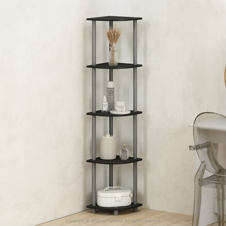 Furinno Turn-N-Tube 5 Tier Multipurpose Corner Display Rack Shelving Unit, Black/Grey