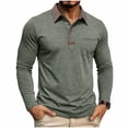thumbnail image 3 of Zivyakyron Office Mens Polos Button Business Long Sleeve Fall Colorblock Collared Casual Loose Shirt Green L, 3 of 8