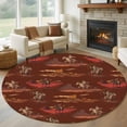 thumbnail image 3 of 8ft Washable Large Round Rug, Cowboys Horses Non-Slip Circle Area Rug for Living Room Dining Room, Desert Ethnic Winds Dark Brown Background Indoor Floor Mat for Home Decor, 3 of 9