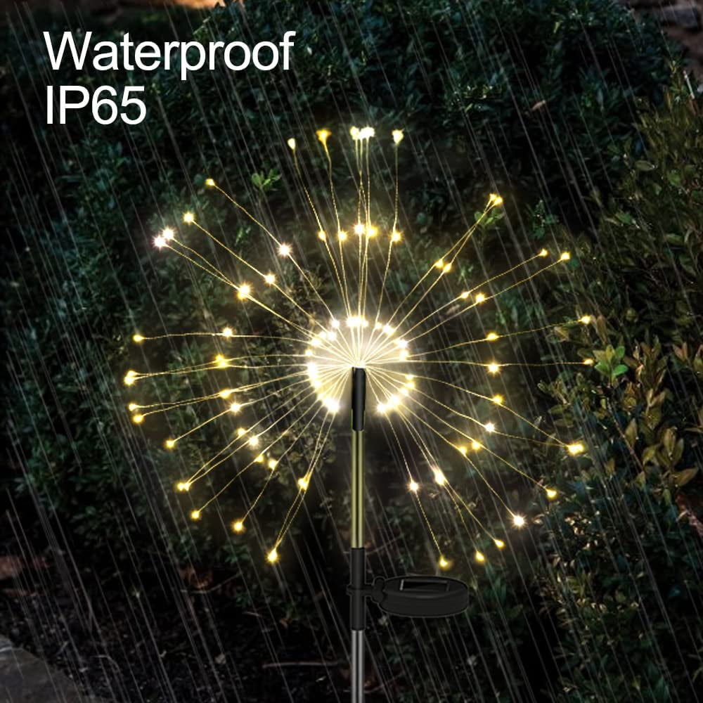 Solar Garden Lights Solar Firework Lights 120 LED 2 Pack, Waterproof Solar Lights Outdoor Garden Fairy for Outside Landscape, Yard Decor, Lawn, Patio, Christmas Decoration Parties (Warm White)