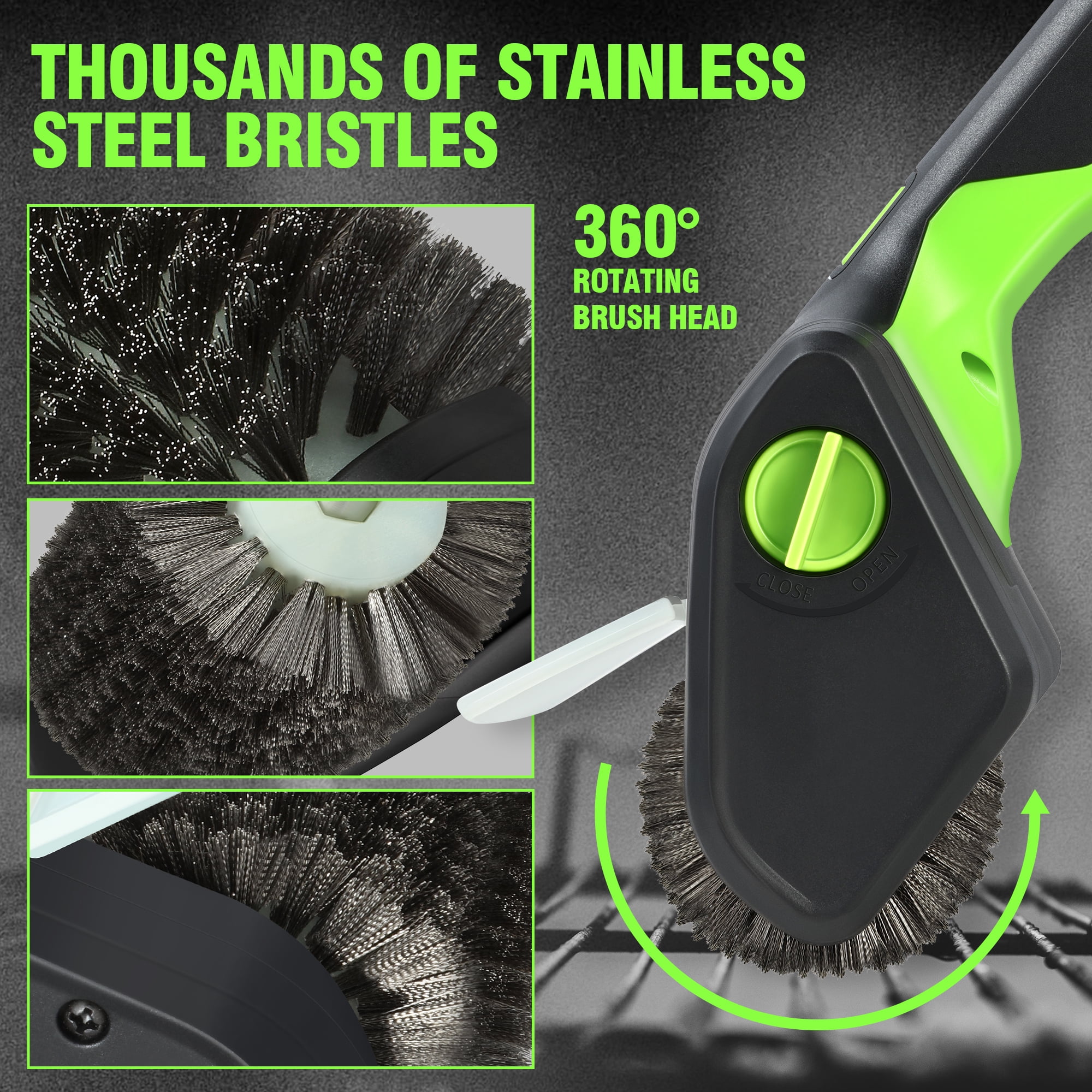 DNA Motoring Rechargeable Electric BBQ Grill Cleaning Brush, Cordless Grill Scrubber with Stainless Steel Bristles