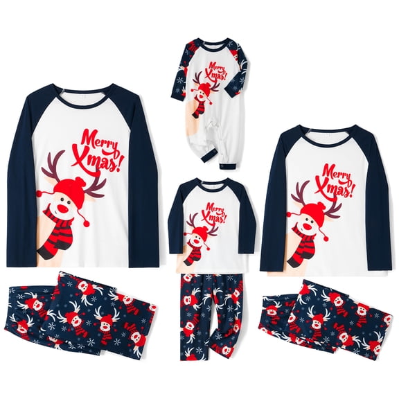 Michellecmm Family Matching Christmas Pajamas Sets Long Sleeve Patchwork Tops   Elk Print Pants or Long Sleeve Jumpsuit