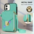 thumbnail image 5 of for iPhone 11 Case Wallet with Shoulder Strap for Women - Crossbody Lanyard,Zipper Pocket,Credit Card Holder,Shockproof - Metal Buckle Closure Premium PU Leather Case for iPhone 11, Mint, 5 of 9