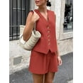 thumbnail image 3 of PRETTYGARDEN Women's Summer 2 Piece Outfits Sleeveless Matching Sets Button Down V Neck Vest Waistcoat and Pockets Shorts, 3 of 8