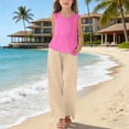 thumbnail image 2 of XXWXYD Girls Linen Pants Set Two Piece Summer Casual Beach Vacation Outfits Sleeveless Tank Top Wide Leg Business Clothes Toddler Girl Vacation Outfits, 2 of 5