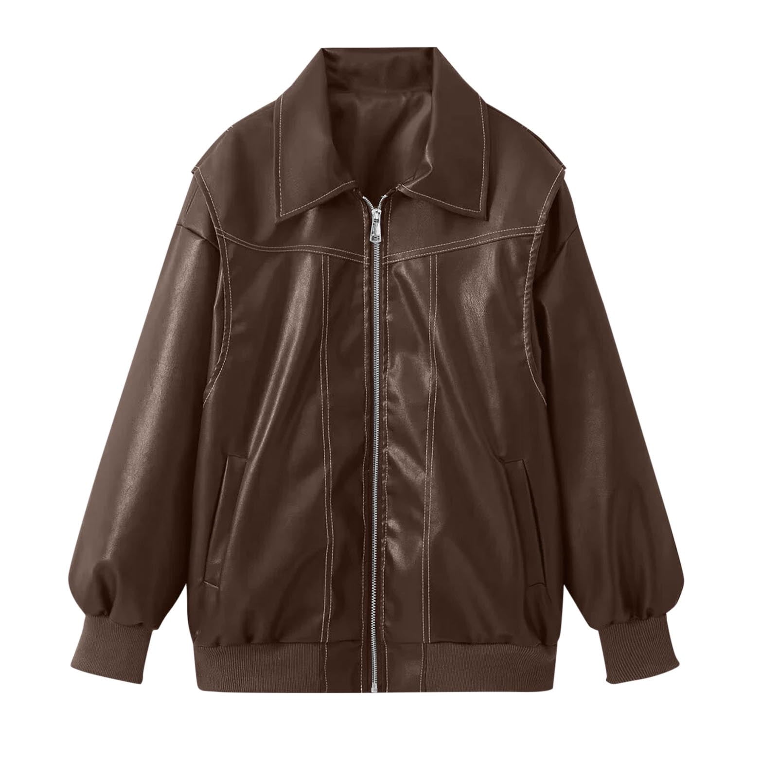 IROINNID Women's Faux Leather Jacket Long Sleeve Front Zip Pocket Biker Moto Jacket