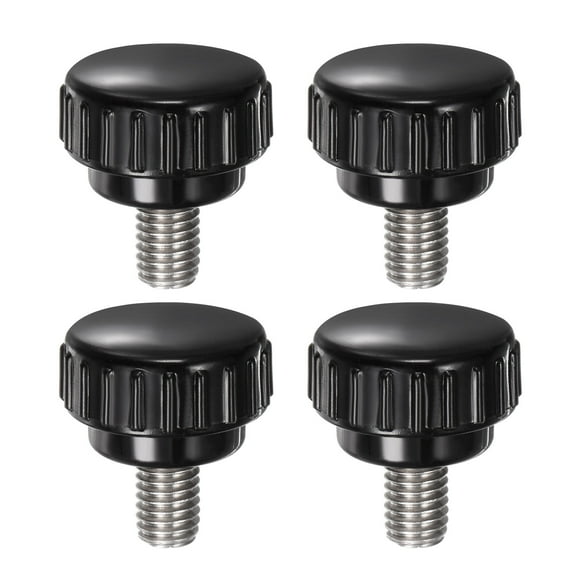 Uxcell 4 Pieces Knurled Clamping Knobs M8 x 12mm 304 Stainless Steel Threaded Stud 25mm Round Head Thumb Screws Black