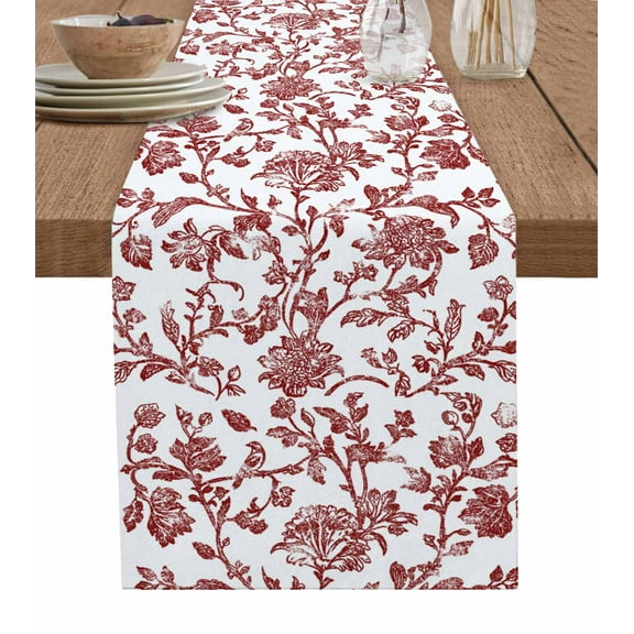 Table Runner 70 Inch Long - Red Pastoral FlowerDecorative Table Scarf,Vintage Rustic Farmhouse FloralDining Table Runners for Wedding Party Kitchen Dining Tables