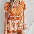 thumbnail image 2 of JWZUY Women's Dressy Boho Floral Printed Button Up Henley V Neck Tops Tassels Drawstring Short Short Petal Lace Sleeve T Shirt Blouses Ruffle Babydoll Peplum Orange M, 2 of 8