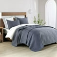 thumbnail image 4 of Steel Blue King Size Quilt Set - Soft Microfiber Bedspread with 2 Shams, Lightweight & All-Season Geometric Coverlet for Cozy Bedding, 4 of 7