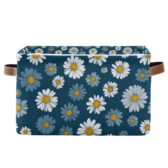 Yayeee Canvas Storage Basket with Handles for Shelves Fabric Bins Closet Organizer, Green Daisy Pattern