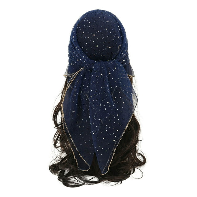 Women's Rhinestone Glitter Head Scarf 315 Inch Fashionable Bandana Sequins Hair Wrap Soft Shawl Lace Accessory